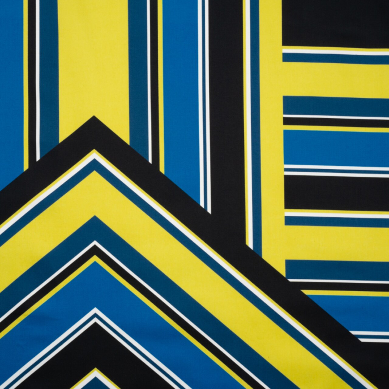 1 Yard Yellow Royal Blue and Black Large-Scale Geometric Stretch Cotton Sateen Fabric